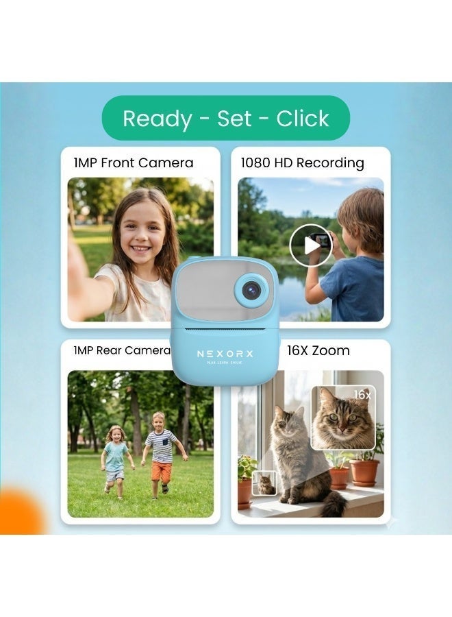 NEXORX Kids Camera with Instant Print – Dual HD Lens, 2.4" IPS Screen, 500x Thermal Printing, 1080P Video, Fun Filters & Frames, Built-in Games, MP3, 800mAh Rechargeable Battery, Includes 57mm Ink-Free Print Rolls - Image 4